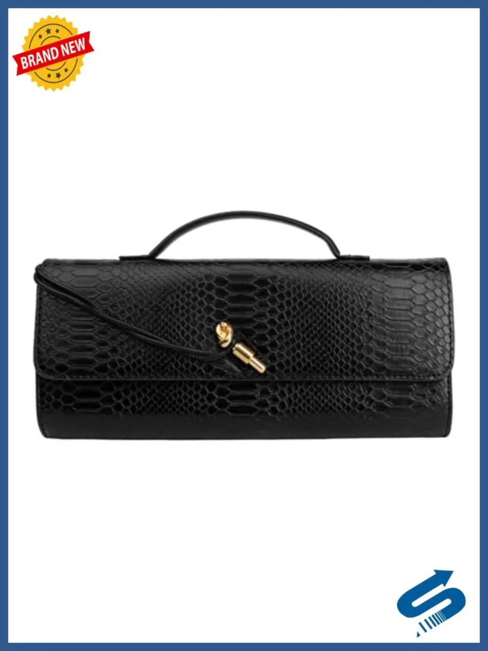 Woven Snake Embossed Faux Leather Clutch Evening Handbag Satchel